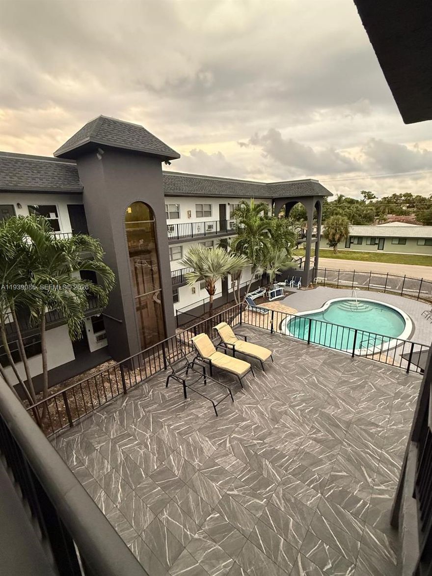 Charming 1-bedroom, 1-bathroom residence located on the third floor of a well-maintained low-rise building, offering pleasant pool views and a highly central Fort Lauderdale location. Ideally situated just 1 mile from the beach and approximately ½ mile from the Galleria Mall and Downtown Fort Lauderdale, with convenient access to major highways, local amenities, dining, shopping, and entertainment.
The building features a new roof and a freshly painted exterior, reflecting ongoing care and pride of ownership. Residents enjoy access to a refreshing swimming pool and a barbecue area, perfect for relaxation and social gatherings. On-site laundry facilities add everyday convenience.
The property includes assigned parking as well as guest parking, ensuring practicality for residents and visitors alike. An elevator-equipped building enhances accessibility, while the low-rise design