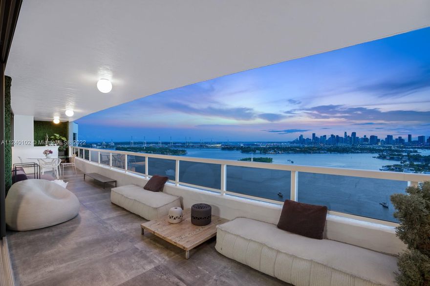 Spectacular Picturesque views of downtown, bay and islands. This 3 bedroom 3.5 bathroom has only the highest quality finishes, Modulnova cabinets in kitchen and bathrooms, Kerlite Fossil countertops, appliances- Gaggenau and Miele, Everpure water system, wood flooring by Woodco, Porro closet systems, Lualdi custom doors throughout, Domotic smart system, security cameras, built in speakers by Stealth, August and Sono Systems, new impact windows and doors. Parking includes 3 assigned spaces, 2 storage spaces, furniture negotiable. Unit has been completely renovated with a 3rd bedroom addition that has added more square feet then the current tax roll. Contact listing agent for floor plans. Close to Standard Hotel and Sunset harbour, Lincoln Road restaurants and boutiques.