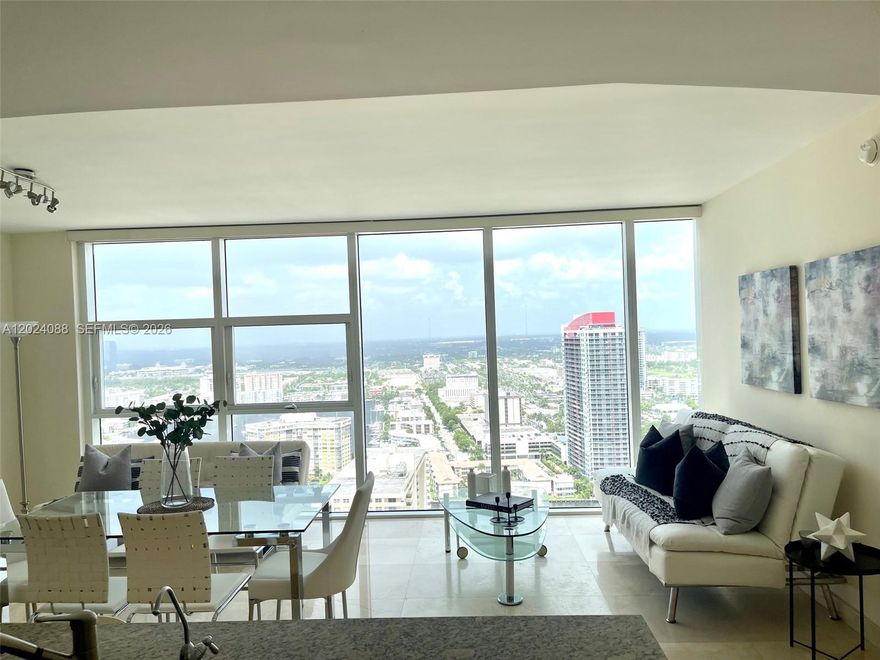 Beautiful Furnished Unit 1 bedroom 1 bathroom Model F with Amazing Intracoastal and City Views.  This exquisite unit offers marble floors, Euro style kitchen with stainless steel appliances, and granite countertops. No balcony in this line, but beautiful floor to ceiling windows. Amenities include state of the art fitness center overlooking the Atlantic ocean, 5 resort style pools, full time concierge, beach service, covered parking, 24hr security and valet parking.