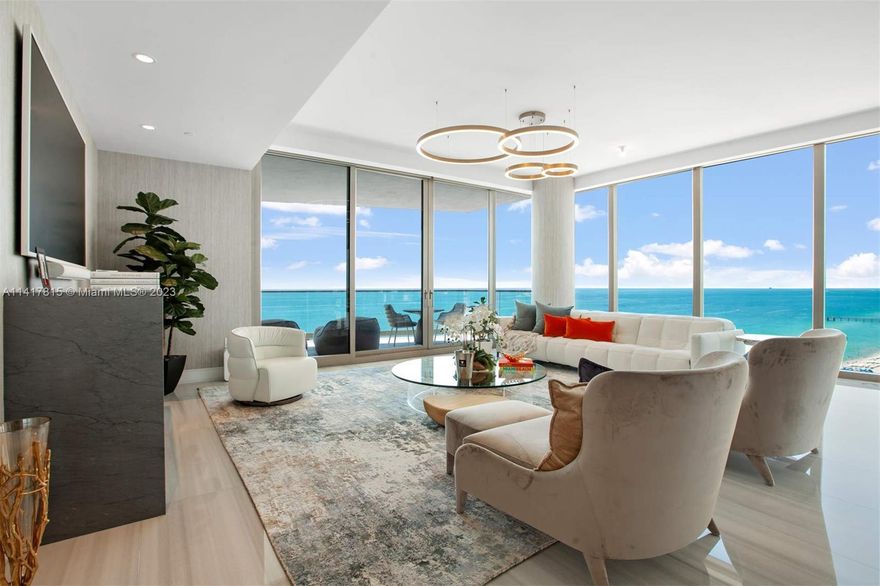 Welcome to the South Tower at the world-class Estates at Acqualina!This magnificent southern corner unit on the 23rd floor offers stunning ocean and bay views, creating a true "Mansion in the Sky" experience. The residence features 5 beds and 5.5 baths, Master Chef's kitchen with gas stove, and a grand master suite true retreat, complete with stunning ocean views, a midnight bar, and closet enveloped in luxurious Italian leather. Enjoy 5-star amenities including an ice-skating rink, golf simulator, fitness center, surf rider, race car simulator, fine dining, and more. Your transportation needs will be effortlessly met with the Rolls-Royce House Car. Live a life of ultimate luxury and sophistication at the Estates at Acqualina. Virtual tour available.