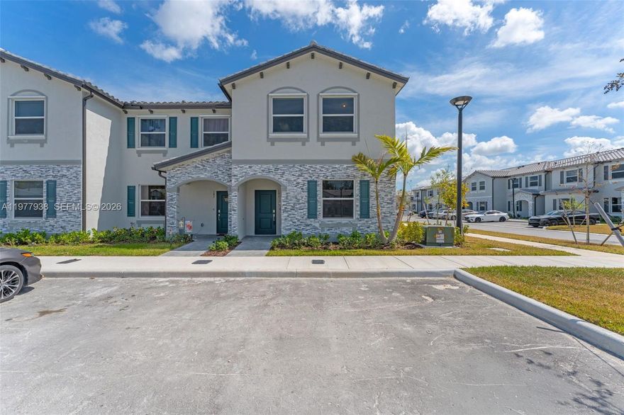 BRAND NEW! Be the first to live in this spacious corner townhouse featuring 4 bedrooms and 3 full bathrooms. The thoughtfully designed floor plan includes one bedroom and full bath conveniently located on the first floor - perfect for guests or multi-generational living. This smart home comes equipped with high-speed internet, keyless entry, and a Ring Doorbell system with camera. Ideally situated directly across from the park, the property overlooks a tot lot and the community's future clubhouse, which will feature a fitness center and resort-style pool exclusively for residents. Le Jardine is conveniently located east of US-1 and just minutes from the new Publix. Schools are also located within very close proximity to the property and slo major shopping centers, dining and entertainment options.