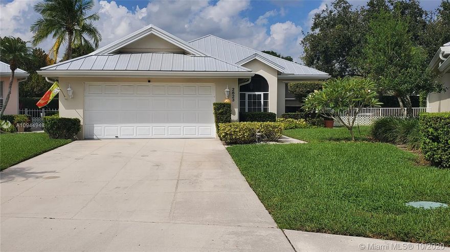 Golden opportunity to own this Gorgeous 3/2/2 Hampton Model Pool Home on one of the few oversized lots in the Meadows. This open concept home features high ceilings, 3 skylights, an upgraded kitchen, lots of built in shelves, space for storage and a relaxing owners suite with roman tub. Perfect for entertaining with screened in patio overlooking tranquil pool, built in barbeque that has seating area, and room to run and play. The community boasts a heated Olympic size pool, kiddie pool,  playground, lighted tennis courts, 2200 sf ft. recreation center, lighted pickle ball courts, 24- hour guard with gated entry, lawn care and more. This large property will not last long.