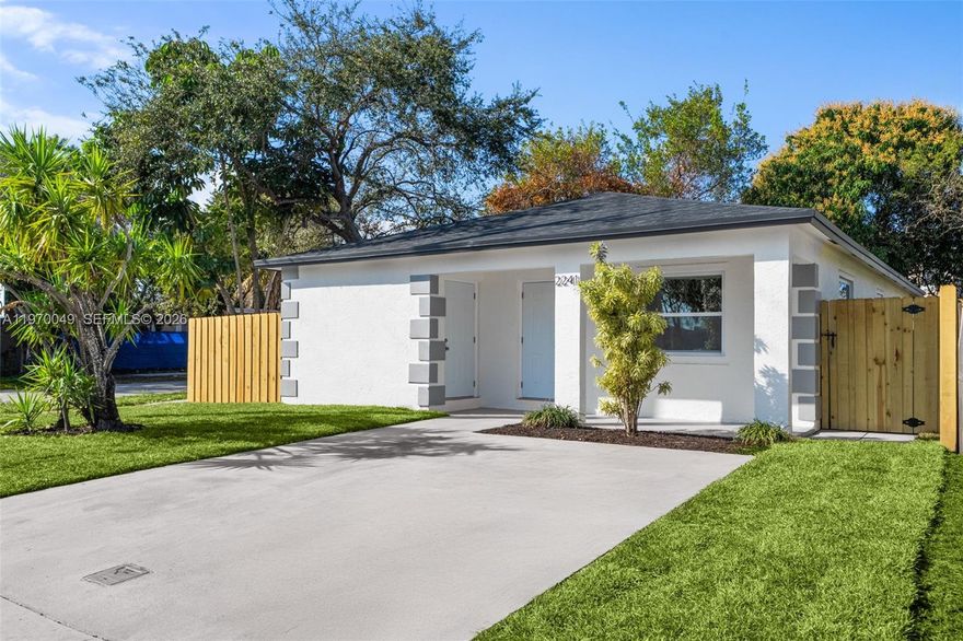 Beautifully renovated single-family home with modern exterior and brand-new landscaping in the heart of Hollywood. This 3-bedroom, 2-bath residence offers updated kitchen featuring new cabinetry, quartz countertops, and stainless-steel appliances. Completely renovated bathrooms with new fixtures and finishes, outside storage.
Brand new roof (2025) and recently updated A/C. Situated on a 4,726 sq ft lot with driveway parking and backyard space to add a pool and outdoor BBQ area. Built in 2002. No HOA. Located near major highways, shopping, dining, and minutes from beaches and downtown Hollywood.