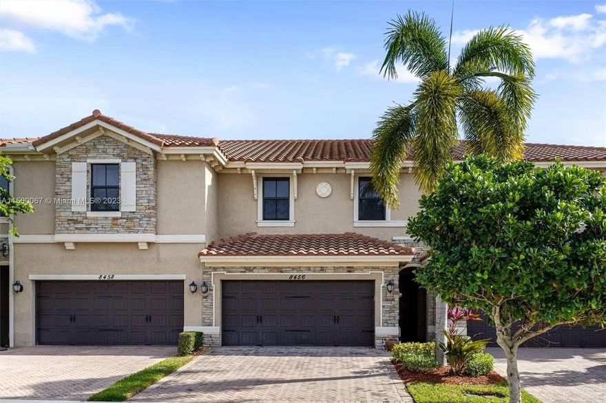 Bright and spacious townhome 3 bedroom / 2.5 bathroom in prestigious TOWN PARC at MIRALAGO, PARKLAND. Outstanding LAKE VIEWS.  White kitchen wood cabinetry, and elegant granite countertops. TWO enclosed CAR GARAGE PLUS  DRIVEWAY.  Tile floors downstairs. Tranquil gated  community,  community pool, and more. ENJOY TOP CLASS  MIRALAGO'S resort-style clubhouse and  facilities.  MOVE TO TOWN PARC AND ENJOY SOUTHEAST FLORIDA AT ITS BEST!