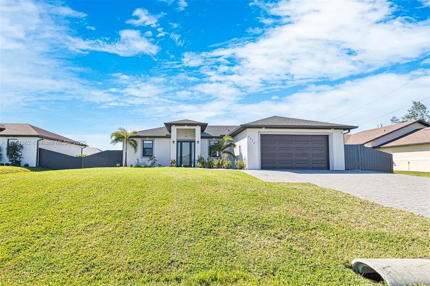 INVESTOR ONLY! This stunning, newly built residence combines modern design with luxury details and is located in a quiet area of Cape Coral, features 3 spacious bedrooms and 2 full bathrooms, offering comfortable and functional spaces. Upon entering, you will be greeted by an open concept with quartz countertops in the kitchen and bathrooms, with high-quality finishes. Impact-resistant windows and doors ensure safety and energy efficiency. Double car garage. The outdoor area is a true oasis. Recently built swimming pool, with a  terrace with a modern-style pergola creates the perfect environment for outdoor entertaining. The fully equipped outdoor kitchen. This property is the perfect balance between elegance, comfort and modern A true gem in the heart of Cape Coral!

PROPERTY IS RENTED UNTIL JANUARY 2027 $3,000/MONTH.