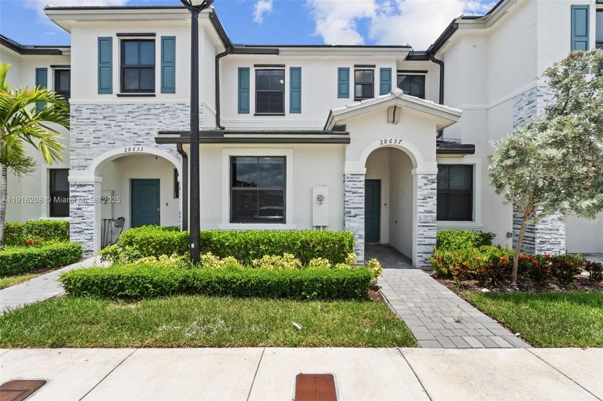 This stunning, brand-new 3-bedroom, 3-bath home is in excellent condition and offers modern living in the peaceful Pine Vista community in Homestead. The "Bandol" model features tile flooring downstairs, carpet upstairs, and a modern kitchen with stainless steel appliances. Enjoy a spacious backyard ideal for outdoor dining and BBQs. The community amenities include a clubhouse, playground, and pool. With easy access to top-rated schools, Florida’s Turnpike, and walking distance to shops and restaurants, this home is perfect for both living and rental potential. Situated on a premium lot with open views of gardens and community amenities. Don’t miss out—this home won’t last!----------UNIT RENTED TILL 10/31/2026, PAYS $2,300.00 PER MONTH - 24hs previous notice for tenant to show