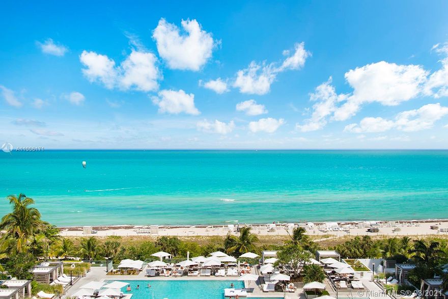 Unique 3/3 with direct ocean views from every room. Located at the hottest destination in South Beach. The newest oceanfront resort. Directly on the ocean and centered in the heart of South Beach. Steps from Miami Beach's best restaurants, cultural centers and retail boutiques. Enjoy any one of our 4 swimming pools, including our rooftop pool with panoramic views of the ocean and Miami City skyline. The only green hotel brand in Miami Beach. Completely furnished. Interior 1817sf and total 2075sf