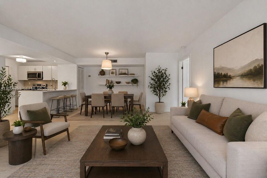 Here's your chance to own a bright and spacious 2 bed, 2 bath condo in Carmel at The California Club. Experience Miami living in this beautiful, fully renovated 1st floor unit, which boasts a modern kitchen, ceramic flooring, renovated bathrooms, in-unit laundry, and accordion shutters. Enjoy the ample open concept living space, perfect for entertaining. The primary bedroom has a luxurious ensuite. The 2nd bedroom can also serve as another primary bedroom, with its pocket door leading to the 2nd bathroom. Both bedrooms feature their own custom walk-in closets. Step out onto the screened patio to pair your morning coffee with some fresh air. Community pool is a quick walk away. 1 assigned parking space right in front of the unit and guest parking available. Association fee is $395.25/mo + building maintenance fee is $100/mo.