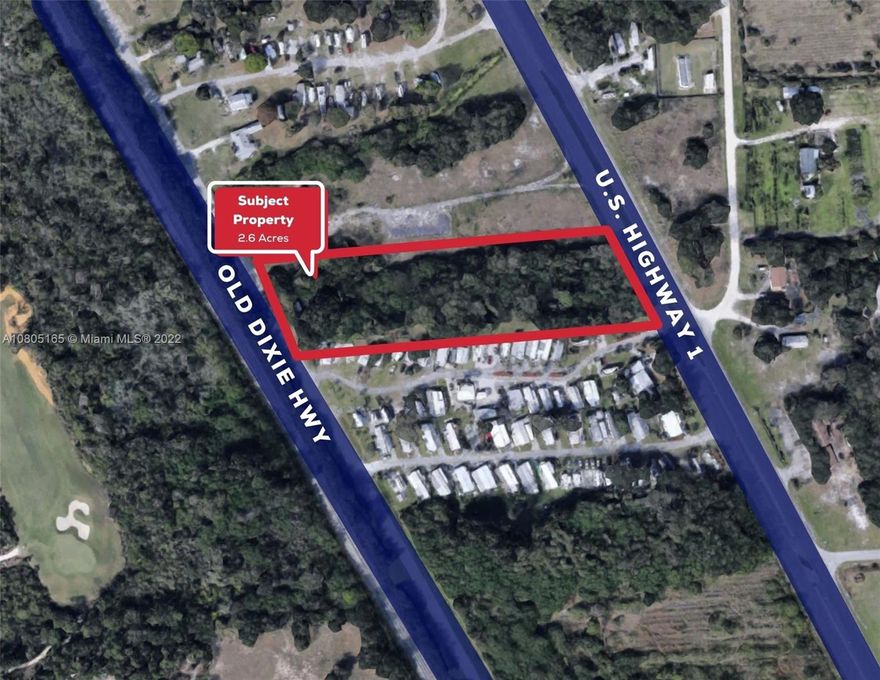 The subject property is 2.6 acres of undeveloped land located between Old Dixie Highway and U.S. Highway 1 in Vero Beach Florida. A+++ location. The subject property is composed of two parcels. Only 3.2 miles West of The Beach and has direct US Highway 1 frontage. Vero Beach is considered to be an international destination for travel and is one of the fastest-growing areas in the United States. The property is zoned CL which allows most commercial uses including retail, office, and allows automotive uses (indoor) Perfect location for a freestanding restaurant, strip center, office building, or flex building. This property is priced to sell at only $268,846.15 per acre.