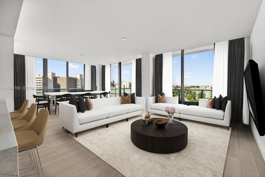 The Parkview Penthouse at La Baia South is a quiet, elevated residence where proportion, materiality, and light shape the design. Located on the eighth floor, this three-bedroom residence with den spans 2,068 interior square feet, complemented by 399 square feet of wraparound private outdoor space. Interiors feature imported European wide-plank wood flooring, ten-foot ceilings, and floor-to-ceiling, impact-resistant glass that brings in natural light and frames park-facing views with select water sight-lines from the terrace. The kitchen is thoughtfully integrated into the living space with custom European cabinetry, quartz stone countertops, a pantry, and a full Miele appliance package. Fixtures and finishes throughout the residence are curated by New York–based Durukan Design, with Hansgrohe fittings providing a refined, modern finish. Bathrooms are appointed with natural marble stone flooring, glass and chrome showers with dual rainfall showerheads, and custom European vanities. In-residence laundry includes a Miele washer and dryer, completing a residence defined by architectural clarity and carefully selected materials. La Baia is the latest project from visionary New York developer Ian Bruce Eichner who is credited with placing Miami Beach’s prestigious South of Fifth neighborhood on the map with the arrival of the Continuum South Beach. Upper Penthouse 02 comes with storage unit.