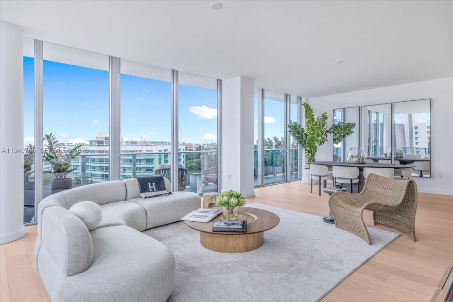 The Parkview Penthouse at La Baia South is a quiet, elevated residence where proportion, materiality, and light shape the design. Located on the eighth floor, this three-bedroom residence with den spans 2,068 interior square feet, complemented by 399 square feet of wraparound private outdoor space. Interiors feature imported European wide-plank wood flooring, ten-foot ceilings, and floor-to-ceiling, impact-resistant glass that brings in natural light and frames park-facing views with select water sight-lines from the terrace. The kitchen is thoughtfully integrated into the living space with custom European cabinetry, quartz stone countertops, a pantry, and a full Miele appliance package. Fixtures and finishes throughout the residence are curated by New York–based Durukan Design, with Hansgrohe fittings providing a refined, modern finish. Bathrooms are appointed with natural marble stone flooring, glass and chrome showers with dual rainfall showerheads, and custom European vanities. In-residence laundry includes a Miele washer and dryer, completing a residence defined by architectural clarity and carefully selected materials. La Baia is the latest project from visionary New York developer Ian Bruce Eichner who is credited with placing Miami Beach’s prestigious South of Fifth neighborhood on the map with the arrival of the Continuum South Beach. Upper Penthouse 02 comes with storage unit. Dock slips available for sale. Sold separately.