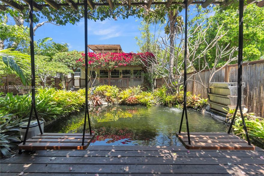 A tropical key west style oasis in the heart of east Hollywood! Just around the corner from young circle and the beaches, this home has unmatched landscaping and true character, unlike the majority of homes in today's market. 3 spacious bedrooms, 2 full bathrooms, new roof (2025), all plumbing and electrical re-done, and a backyard that transcends you to margaritaville. Massive florida room opening to patio overlooking garden, rooftop deck/enclosed second patio, outdoor storage/work shed, koi pond (which can be converted into pool or simply filled as more yard space, and another large section to the backyard which is simply fenced off and used for a large 32' boat. Enjoy the freedom of no HOA- allowed to keep a boat, RV, etc. Home is built from extremely durable Florida Pine, and a combination of frame/CBS construction to last lifetimes. Call/text me for showings, preferably with 24 hr notice.