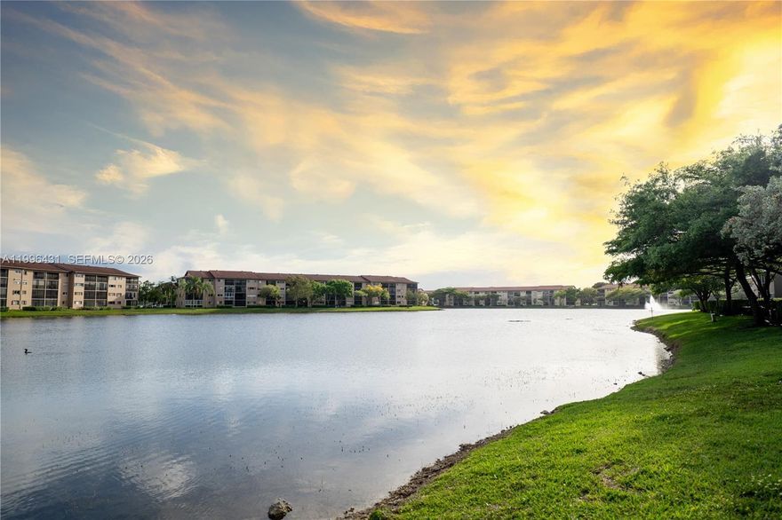 850 SW 138 Ave, Pembroke Pines, Century Village, Lakefront living with stunning sunset views!
Move in ready 2-bedroom, 2-bath Jasmin model is located in Plymouth D, one of the newest and most desirable sections of Century Village. This well-maintained condo features a bright, open layout, with 1,207 sq ft living, a spacious primary suite with a large walk-in closet, NEW in unit washer and dryer, NEW a/c, and hurricane shutters for added peace of mind. Step onto your private screened patio and enjoy breathtaking panoramic lake and sunset views. The perfect backdrop for relaxing evenings or mornings enjoying your coffee. MOTIVATED SELLER

Low monthly maintenance includes water, sewer, trash, cable, and internet. Rentals are allowed, making this a great opportunity for both homeowners and investors.

Enjoy resort-style 55+ community amenities, including a clubhouse, multiple pools, fitness center, tennis courts, theater, social activities, and courtesy transportation. Ideally located near shopping, dining, and medical facilities in Pembroke Pines. Easy to show!
