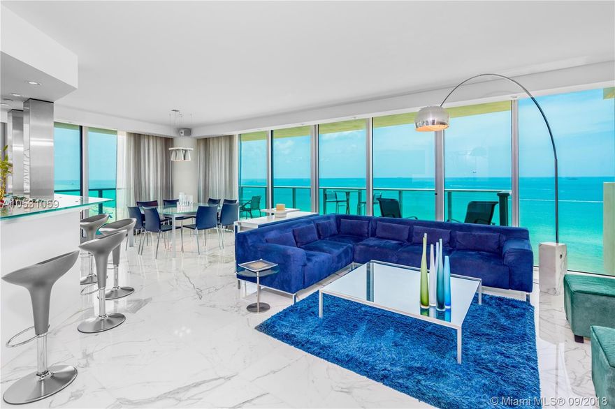 Sensational Fully Renovated 3 BD/3 BA Residence at prestigious IL Villaggio. Direct ocean,coastline & skyline sunset views compliment this beautifully appointed NE corner Residence. This masterfully designed home boasts an open layout offering the highest quality finishes & details including Carrera marble floors, custom millwork, private elevator, designer lighting, electronic window treatments, Poggenpohl chefs kitchen w/ wet bar, custom built closets, Crestron home automation & surround sound, and a palatial master suite w/ designer appointed bathroom. Enjoy 5 star amenities such as pool/beach service, 2 story gym, residents lounge, concierge, free valet for guests, 24 hr guard gated entry & security, & more! One of the only fully renovated Residences for sale on a high floor!