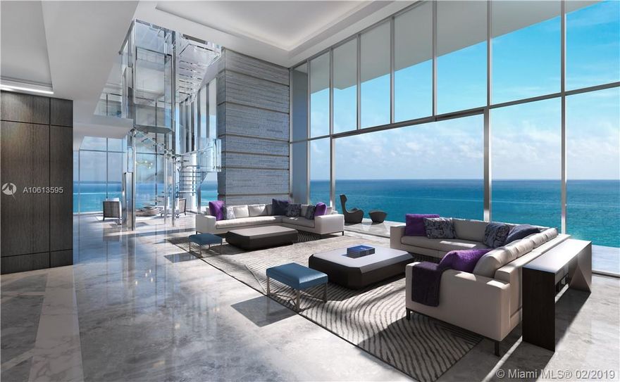 The PH at L'Atelier exclusively designed by Holly Hunt is the crown jewel of this oceanfront boutique building. Encompassing the 17th & 18th floors connected by a floating staircase, glass elevator, rooftop terrace, 40’ infinity pool, summer kitchen, six car garage, 6 spacious beds, 7.5 baths, 7,945 SF interior, + 8,521 SF exterior. This highly sought after residence offers 22’ ceiling heights in living & dining areas & 360’ views.