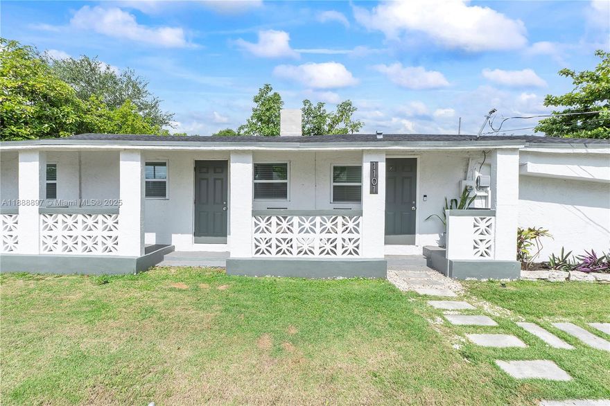 PRICED to Sell !! Beautifully renovated single family 4 bedroom/2 bathroom home on large corner lot. Kitchen has
stainless steel appliances. New Roof 2022. New AC 2024. PLUS 3 avocado trees and a mature mango tree! Wynwood, Design District, and Midtown. Flood Zone X. The split design is perfect for one or two families. It can easily be divided into a 2/1 and 2/1 as it already has 2 separate front doors. Perfect the homeowner looking to live on one side and earn rental income. Zoned Duplex in the property appraiser's website, however, Buyer is responsible for their own due diligence.