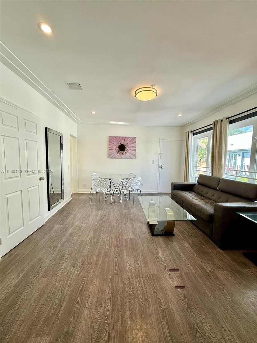 Now offering 1st month free on a 12-month lease for move-ins before January 1st! Experience South Beach living at its finest in this charming 2-bedroom, 1-bath apartment just steps from Lincoln Road. This sun-drenched garden-style home features pool views, a spacious open living area, and a private patio perfect for relaxing outdoors. Enjoy modern comforts with central A/C, large windows, stainless steel appliances (including a dishwasher), granite countertops, ample cabinet space, recessed lighting, and classic Art Deco touches. Offered furnished or unfurnished for your convenience at the same price. 6-12 month lease options. Amenities include: Beautiful community pool, laundry room & On-site bike, scooter and moped parking. Move in ready!