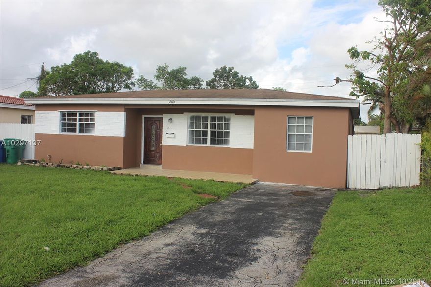 Three (3) bedroom, two (2) bathroom home in Miramar. House is sold AS-IS. Open kitchen layout with stainless steel appliances. Covered and screened patio and a huge back yard.