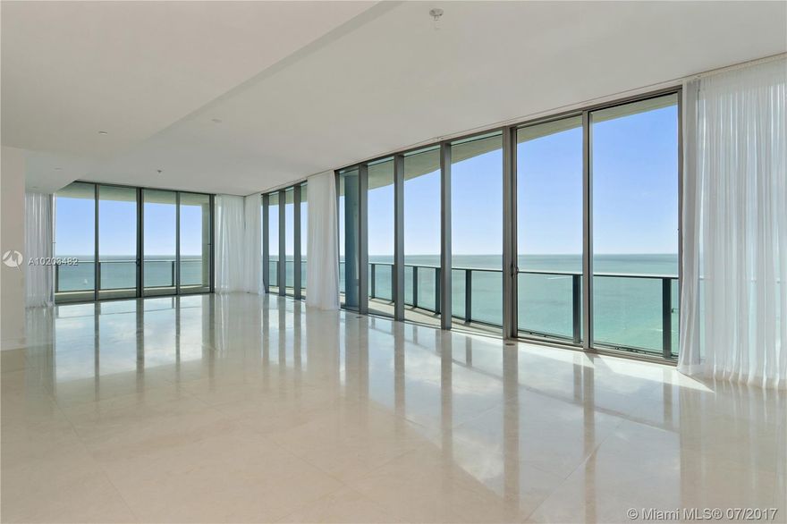 Stunning unobstructed ocean & Miami skyline views in this luxurious residence. E & SE views can not be blocked by any future buildings!!! Incredible Master Suite with a huge private balcony that feels like its right out on the crystal blue water. 11ft High Ceilings throughout. Private Foyer & Elevator w/ keypad access. Lots of Storage space. Flooring, Blinds, Closets all installed. This quiet, elegant, exclusive building offers luxury and lifestyle with 5 Star amenities including a relaxation terrace with aromatherapy jacuzzi, infinity pool, cigar bar with humidors, home theatre, wine lounge, Concierge and much more. 4,230 of int space and 980 sq ft of terrace. 4 Bed/6.5 Bath + full staff suite and additional large laundry room.