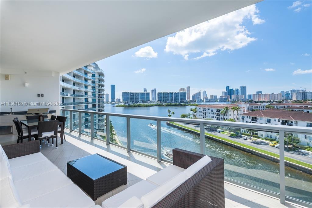 Welcome to the fabulous Echo Aventura . This 2 bedrooms corner line has a huge living-room. Beautiful View on the water, private elevator, gourmet open kitchen with top-of-the-line appliances, and an outdoor built in barbecue. 5 stars amenities, bay front pool, private access to beach club from “resort pass “, spa, massage room, complimentary coffee bar, gym, yoga studio, complimentary dog walking service, and a courtesy house car that will drive you anywhere in Aventura. Unit is in excellent condition! FOR SHOWING PLEASE SEE BROKERS REMARKS .