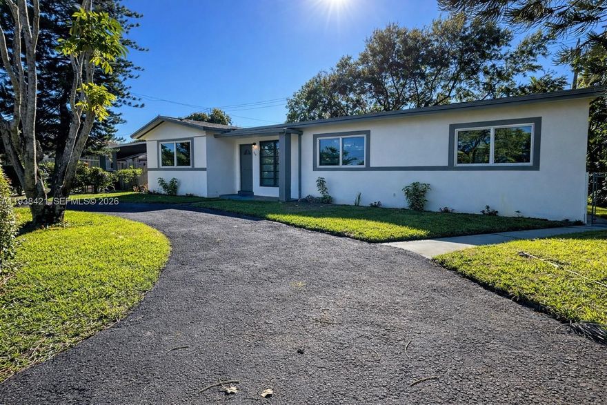 Beautifully remodeled 4-bedroom, 2-bathroom single-family home in North Miami Beach, located on a quiet, low-traffic street near major highways, parks, and scenic waterways. This move-in-ready residence features a desirable split floor plan, a stunning master bathroom, and a walk-in closet. The fully updated kosher kitchen showcases quartz countertops, new appliances, and upgraded plumbing and electrical throughout. Interior living space is approximately 300 sq ft larger than tax records reflect. Enjoy a huge backyard ideal for entertaining, a circular driveway with ample parking, and a prime location close to everyday conveniences. A rare blend of style, space, and location. Call today to schedule your appointment. See and feel your future home!