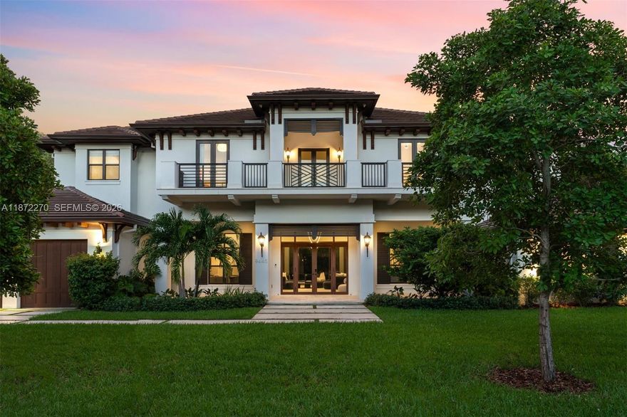 Located in the exclusive Coconut Palm Estates, this remarkable 5-bed, 5.5-bath estate is exquisitely positioned on a tranquil cul-de-sac and spans 15,546 sq ft across two graceful levels. Featuring custom designer cabinetry, boutique-style walk-in closets, and an upper-level laundry, every detail blends timeless elegance with modern ease. The gourmet kitchen with quartz countertops and walk-in pantry flows to covered terraces, a lush yard, resort-style pool, and fully equipped summer kitchen, ideal for al fresco dining. Sunlit living spaces, a cozy breakfast nook, and an inviting upstairs lounge complete this elevated sanctuary.