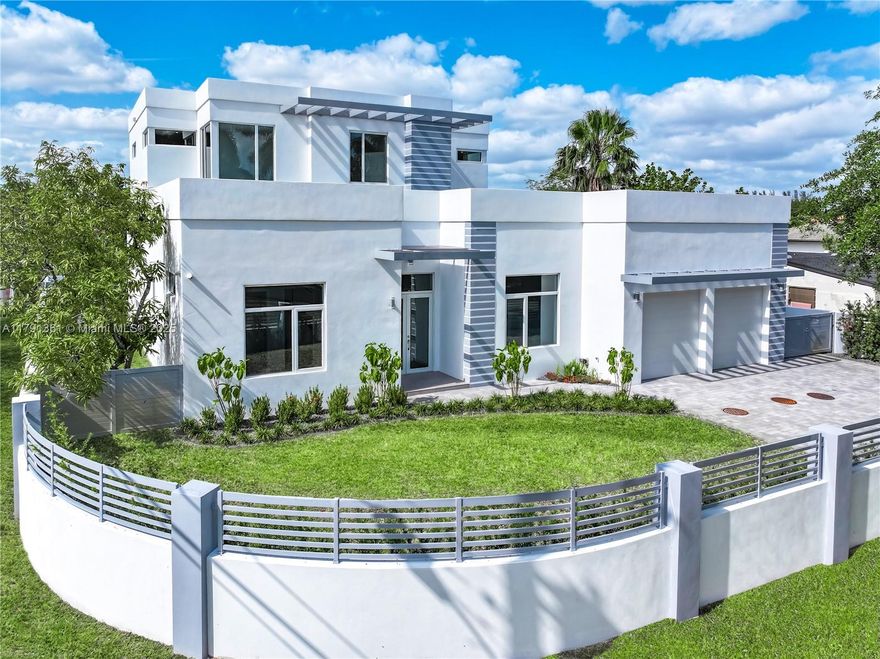 Experience luxury living in this NEW construction, modern, 2-story residence located in Doral’s exclusive Vanderbilt Park—Doral’s only neighborhood with no HOA. Boasting 4,510 total SF (4,091 SF adjusted area), this Concrete Built Structure (CBS)-constructed home offers 5 bedrooms, 4.5 bathrooms, a resort-style pool/spa, built-in grill, and an open-concept layout. Features include 12-ft ceilings, impact windows/doors, flat concrete roof, smart-home and elevator capabilities, and state-of-the-art finishes throughout. The fully-equipped gourmet kitchen includes high-end, stainless steel appliances and a walk-in pantry. Master suite includes his/hers walk-in closets and direct pool views. Centrally located near the airport, Brickell/Downtown, top schools, parks, expressways and malls.