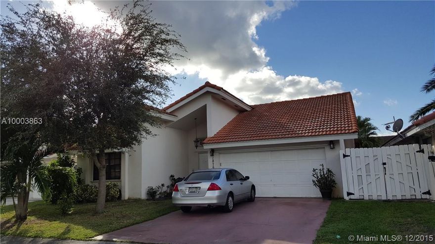 Great opportunity 3BR/2BA single family home in Angelica Gardens. Home features over 1800 S/F  with beautiful upgraded kitchen and Granite counter tops. Open floor plan with huge family room and high ceilings. Large master suite, Jacuzzi tub, double sinks with huge walk-in closet. Ceramic tiles throughout, Security/Intercom systems, French doors leading to the patio, 2-car garage with lots of attic space. Newer water heater, Accordion shutters on all windows. Community Pool, close to I75.  Bring Offer!