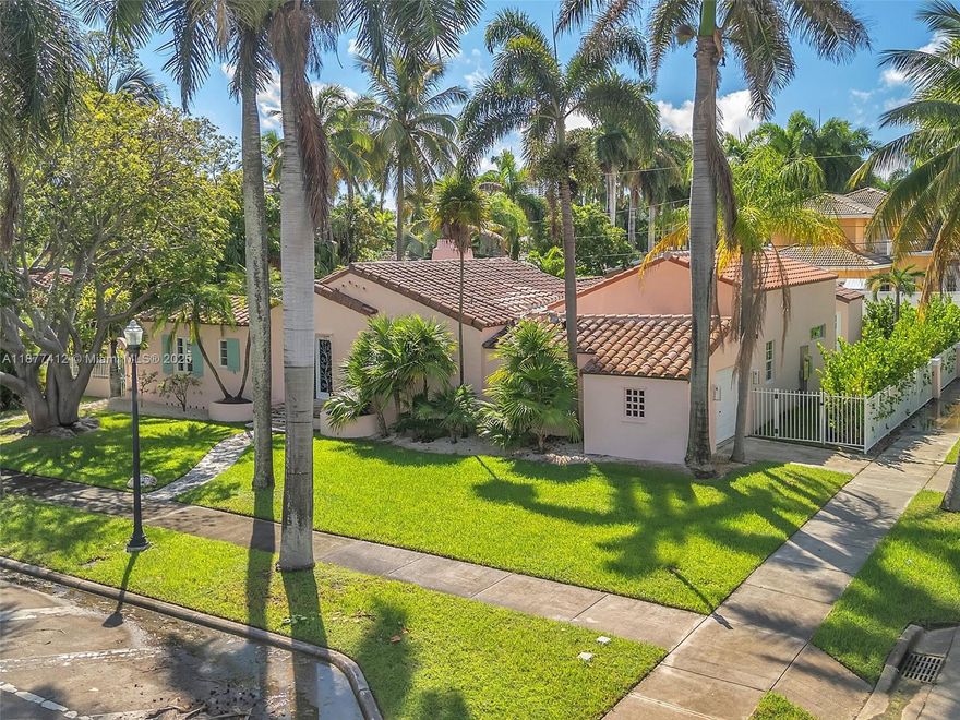 "Vintage  Hip". Think Kelly Wearstler meets famed Architect Carlos B. Schoeppl and the result is "Pink Sands" on quiet Tyler St. surrounded by Royal Palms, cool ocean breezes and 3 blocks to the Beach. One of a kind restored Mediterranean Revival, circa 1940.  On an oversized 12,000+ sq ft corner lot, the residence offers 4 beds, 5.5 baths, and a large, private pool with waterfall, cabana, and outdoor shower/bath.  New primary addition, new kitchen with fine Italian cabinetry, quartz counters, imported marble island/backsplash, and high-end GE and Kohler appliances. Original Spanish tile floors, volume ceilings with exposed beams. Open layout all on one level. One block to Marina. "Our hearts skip a beat when we find a house that was designed by Schoeppl".