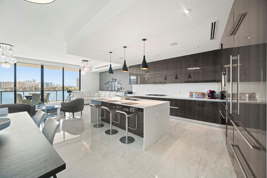 Investor only, rented till May 2027 to a great tenant. This spectacular, furnished, and decorated 3BD/4.5BA unit is one of the best lines at Echo Aventura. Large unit, Direct Bay Views! Residence has a private elevator and foyer, high ceilings, a bright and spacious layout, smart home technology with in-ceiling audio, an oversized balcony with a summer kitchen and BBQ, a gourmet kitchen with Subzero appliances and a Wolf GAS range. The master suite includes a midnight kitchen, an oversized master bath with a soaking tub, and a large walk-in closet. An additional service suite with maid’s quarters, a full laundry room, and a full bath can be converted into a 4th bedroom. Designed by architect Carlo Otto. 5-star amenities include a bayfront infinity-edge pool, a 4,000 SF fitness center with a yoga room, dog walking service, and café/restaurant. Vacant, Easy to show.
