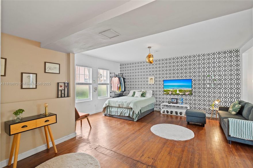 Great Pied-a-terre on the prettiest street in South Beach.  Meridian Ave is tree lined street and home to Flamingo park; where one can swim, play tennis, walk the dog or sit down and enjoy all the activity.  Unit three is a large updated studio that is walking distance to the beach, south of fifth neighborhood, west street corridor, Lincoln road and Ocean drive.  Unit can be sold furnished.  Central A/c is less than a year.  In unit washer/dryer.  The Palm Garden Condo is one the most photographed condo in all of South Beach. This 1920's jewel has cozy court yard and a facade that is spectacular!  This studio has lots of natural light boosting of windows from both sides of the unit.  Easy to Show