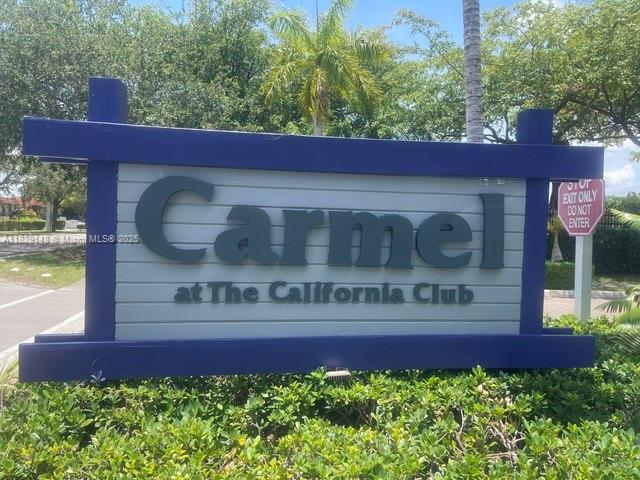 Spacious 2 Bedrooms, 2 Bathrooms at Carmel at California Club. Guard Gated Community. All ages welcome. Located at the first floor, walk-in closet, washer & dryer in the unit, screened balcony, 1 assigned parking & guest parking available. Community pool, nice gardens, club house, 24/7 security. Excellent location, close to Aventura, restaurants, beaches & hospitals. Unit is sold AS IS, and requires HOA Approval.