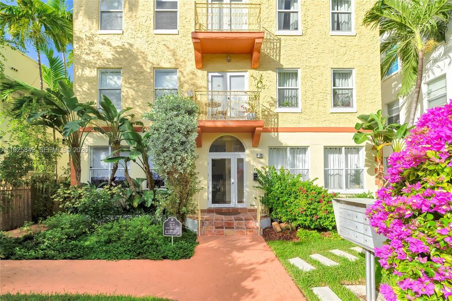 Stylish and rare split-level 2-Bed / 1.5-Bath condo offering nearly 950 sq ft, high-volume ceilings, and great natural light in the iconic Art Deco Bristol Building. Live steps from the sand, Lincoln Road, and Española Way in this gated Miami Beach landmark. The home offers an open-concept main level, large windows, and a renovated eat-in kitchen. Tile and wood flooring complement the space, and the split-level layout provides comfortable separation between the living and bedroom areas. A spacious custom bathroom and the convenience of an in-unit washer and dryer add to the home’s comfort. Located near the beach, Flamingo Park’s pool and tennis courts, and a wide range of dining and shopping options, this residence offers a central Miami Beach location with classic Art Deco charm.
