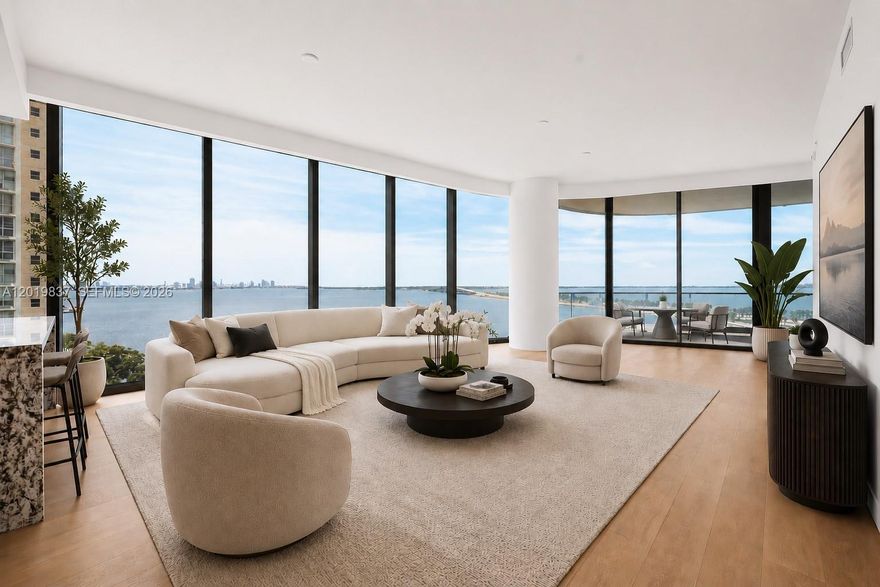 Discover sophisticated waterfront living at UNA Residences in this brand-new 3-bedroom, 3.5-bath corner residence on the 8th floor. Expansive interiors and floor-to-ceiling glass frame stunning southeast views of Biscayne Bay, Coconut Grove, and the open horizon. Thoughtfully designed with elegant wooden and marble flooring throughout, the residence features a private elevator entrance, a spacious laundry room, and a sleek Gaggenau-equipped kitchen. The expansive living and dining areas flow seamlessly onto a generous terrace, creating an effortless indoor-outdoor lifestyle ideal for both entertaining and everyday living. Residents at UNA enjoy an exceptional amenity experience, including three resort-style pools, a state-of-the-art fitness center, and an Aman-inspired spa concept, all within a private waterfront enclave in Brickell just moments from Coconut Grove, Downtown Miami, and the beaches of Key Biscayne.