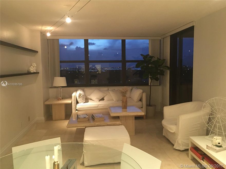GREAT VIEWS OF THE MIAMI SKYLINE AND BISCAYNE BAY FROM THE 17TH FLOOR AT OCEAN FRONT BUILDING. Unit is in mint condition and completely furnished with high end european furniture. Completely remodeled with new kitchen, bathrooms and marble floors. Large balcony with access from every room! Amenities include pool, gym, sauna, concierge, 24hr security, valet parking, convenience store. Great location between the The Edition and the 1-Hotel. Walk to the beach and best restaurants or stroll on the boardwalk! One parking space included. Additional parking available. Call or text today!