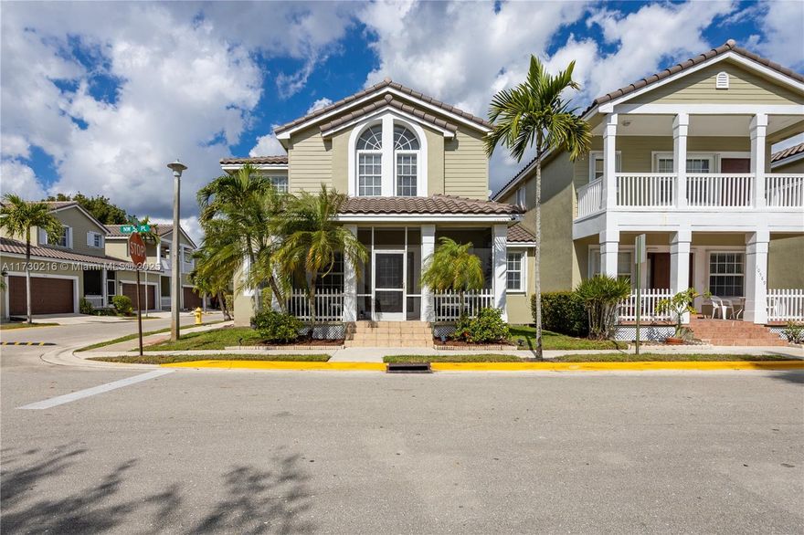 3-bedroom, 2.5-bathroom home, complete with an office/den and a 2-car garage, offers a perfect combination of comfort and modern upgrades. Key features include:Brand-new kitchen (2023) with Level 2 granite countertopsNew roof (2023)Updated appliances (2022)Wireless water heater(2024)Remodeled master bathroom (2024) with double sinks and a showerT he home boasts spacious tiled living areas downstairs, laminate flooring upstairs, and high ceilings that enhance its open and airy feel. The master bedroom includes a large walk-in closet, offering plenty of storage space.Located right next to North Community Park, it’s within walking distance of top-rated A+ elementary and high schools, making it an ideal choice .Upgraded home 200 AMP,TESLA CHARGING STATION PLUG FOR 2 CARS, HURRICANE SHUTTERS