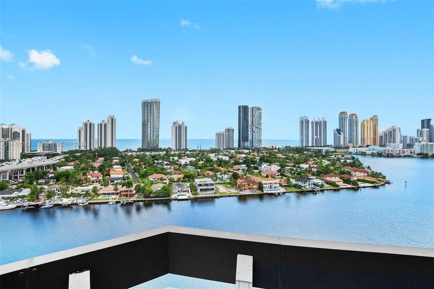 Amazing Intracoastal and Ocean views from every room. 2 Large bedrooms and 2.5 Baths. The spacious floorplan features Tons of natural light. Beautifully upgraded kitchen with new appliances, and porcelain floors throughout, an open floor plan ideal for entertaining while enjoying panoramic water views. Lots of closet space, resort-style amenities Close to houses of worship, beach, Don Soffer trail, Aventura Mall, and airports. Gym, Tennis, pickleball, restaurant, marina, dog park, electric car stations, and more!