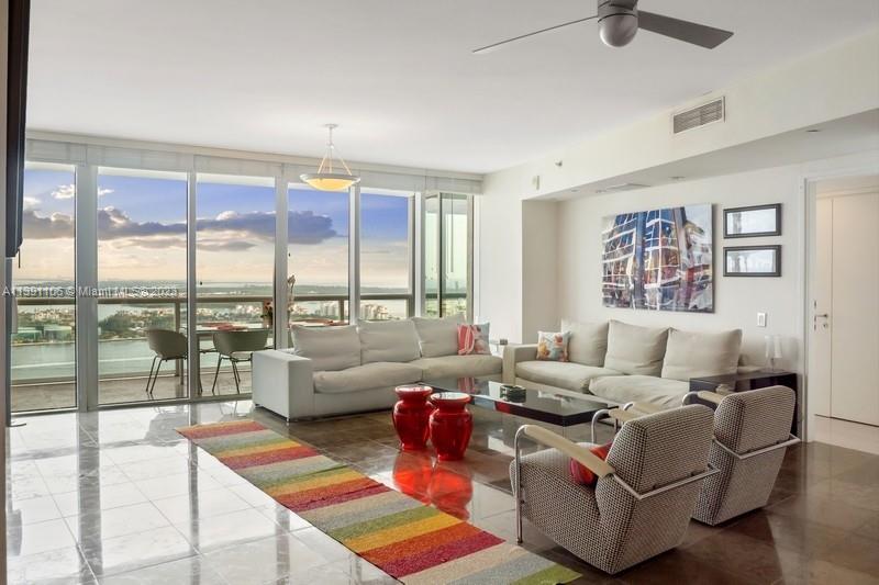 Rarely available 5-bedroom residence on the 34th floor at Icon South Beach. This flow-through design offers an impressive view of Biscayne Bay, parading cruise ships, and sunrise/sunsets over the Miami Skyline. Filled with natural lighting throughout, and MiaCuccina kitchen with island. Icon South Beach is in one of Miami Beach’s premier neighborhoods, South of Fifth. 5-Star amenities include bi-level pool decks, outdoor lounges, Zen gardens, restaurant, spa, state-of-the-art gym, concierge and 24-hour valet.