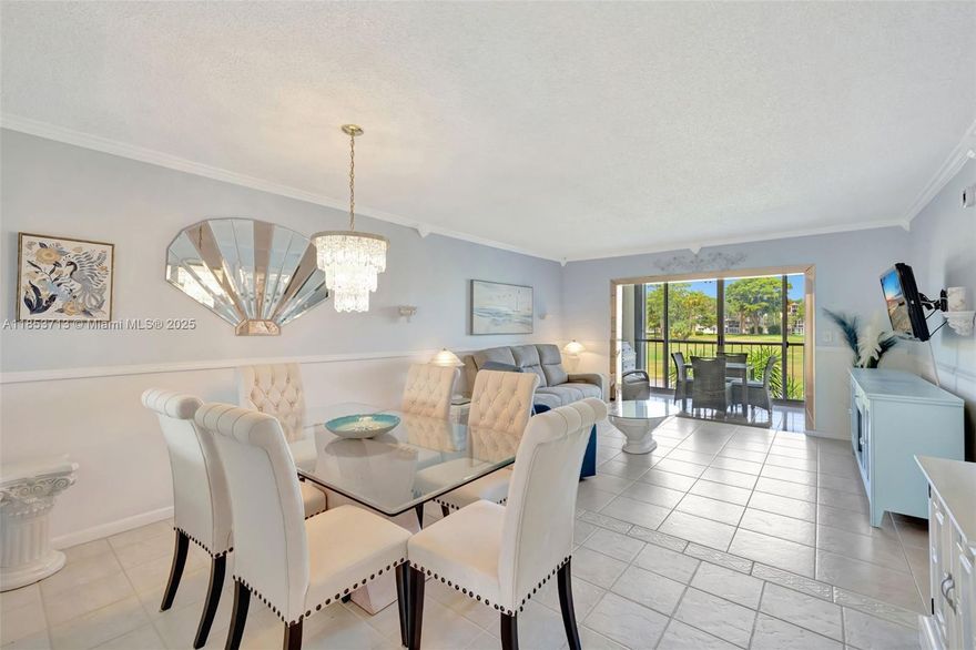 Beautiful & bright unit with 2 bedrooms and 2 bathrooms in building D at the Oriole Golf & Tennis Club, a community HOPA Verified. As soon as you walk in, you're greeted with sweeping views of the 17th hole, visible from nearly every room. Featuring tile flooring throughout, this home will be sold all furnished & turnkey, ready to move in! The spacious balcony flows seamlessly from the living area with no doors separating the two spaces, creating an expansive, open-air feel—perfect for enjoying the peaceful golf course setting. Other highlights include brand-new A/C & water heater (both 2024), & accordion shutters for added peace of mind. Amenities include a sparkling pool, tennis courts, shuffleboard, sauna, fitness center, BBQ/picnic area, on-site laundry, & more.