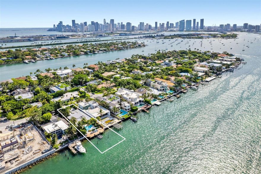 Beautiful waterfront Hibiscus Island pool home with chic finishes and open floor plan. Highly desirable North Hibiscus, the best of the bay with views of the Venetians, South Beach and Edgewater. Four bedrooms, 4 baths bonus spaces of Master sitting room, office/Spa, 2 livings areas, and 2 dining areas. The new outdoor kitchen and huge dock are a perfect spot for watching the boats go by on the bay. Relax in the free form heated pool and spa as the palms trees sway and you listen to the cascading waterfalls. The gated community is island living in the middle of the city. Waterfront park with tennis, basketball, and covered playground, all within minutes from the best Miami has to offer in museums, entertainment and shopping.