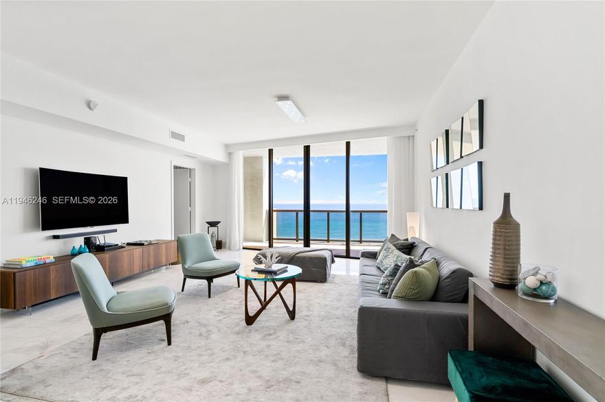 This stunning 3-bedroom plus office, 3.5-bath corner residence at Sayan in Sunny Isles Beach boasts breathtaking direct ocean views and exquisite luxury finishes throughout, all just steps from the sand. Floor-to-ceiling windows, with wrap around balcony provide the perfect setting to enjoy the sunrise over the Atlantic. The gourmet kitchen features top-of-the-line appliances and custom cabinetry. The primary suite boasts ocean views, a walk-in closet, and a spa-like bath. Sayan is an exclusive boutique building only 88 residences with resort-style amenities, including a beachfront pool, spa, sauna, fitness center, and 24-hour concierge. Just minutes from Bal Harbour Shops, Aventura Mall, and fine dining.