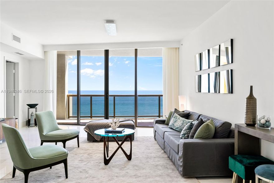 This stunning 3-bedroom plus office, 3.5-bath corner residence at Sayan in Sunny Isles Beach boasts breathtaking direct ocean views and exquisite luxury finishes throughout, all just steps from the sand. Floor-to-ceiling windows, with wrap around balcony provide the perfect setting to enjoy the sunrise over the Atlantic. The gourmet kitchen features top-of-the-line appliances and custom cabinetry. The primary suite boasts ocean views, a walk-in closet, and a spa-like bath. Sayan is an exclusive boutique building only 88 residences with resort-style amenities, including a beachfront pool, spa, sauna, fitness center, and 24-hour concierge. Just minutes from Bal Harbour Shops, Aventura Mall, and fine dining.