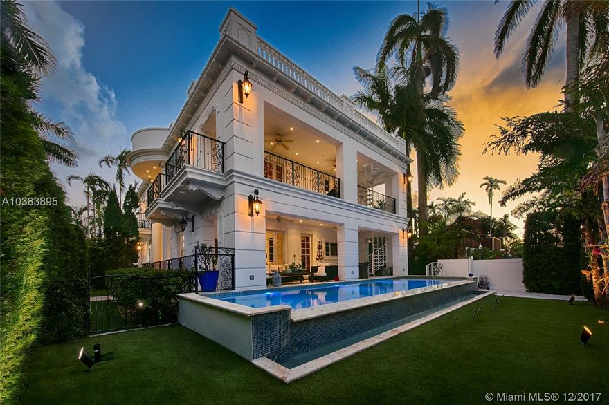 This stunning tri-level corner lot Belle &#xC9;poque style residence on the Venetian Islands features 3,894 SF of impeccably designed interior space. Spacious living room w/soaring ceilings, private dining room, Carrara marble & Brazilian cherry wood floors & Venetian plaster walls, plus an elevator. Open gourmet kitchen sports top of the line appliances. Spacious 2nd floor master suite w/his/hers walk-in closets, & large private balcony that overlooks a beautiful infinity edge pool. Stunning master bath w/Onyx steam bath & spa Jacuzzi. An amazing 2,570 sqft rooftop terrace w/large Jacuzzi spa with waterfall, BBQ, bar/lounge areas & 360 degree views over the Venetian Islands, Biscayne Bay, and Downtown Miami complete this amazing home. Security Video/Audio Devices Operating on Premises.
