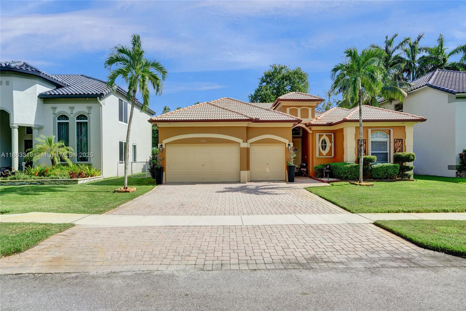 This most popular and elegant 1 story Florencia model features 4 bedrooms, 2.5 bathrooms and a 3 car garage. One garage has been converted to a room that can be used in many ways. Large and spacious with a split stack bedroom plan, double door entry into a foyer overlooking a large living room and formal dining room, volume ceilings throughout. The kitchen has an overabundance of storage, breakfast area, wood cabinetry and granite countertops. Off the kitchen is a family/game room great for family fun nights. Enter the oversized master suite through a double door entry. Large walk in closet. Master bathroom has dual sinks, roman tub and a separate shower. All the closets have closet cabinetry. The home is quipped with accordion shutters for hurricane protection. Community pool and more.