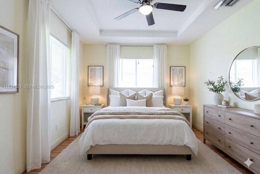 Hidden gem! Melrose Point - a gated 25-unit boutique community in North Miami’s San Souci area is tucked away off a side street from Biscayne Boulevard. Reminiscent of the old Melrose Place TV show, the townhouse-style condo buildings surround the community pool. This light-filled corner unit is conveniently located steps from the pool. Featuring a foyer entry, 9’ ceilings, & granite counters, your new home is move-in-ready with a stainless refrigerator, dishwasher & microwave - new in 2025. Also new are the first floor ½-bath vanity & modern lighting. Enjoy the private fenced patio, two parking spaces, community pool & dog park. Take advantage of easy access to Bal Harbour, Wynwood, upcoming new Midtown Park amenities, Downtown Miami, Miami Beach & San Souci Tennis Center. Pets okay.