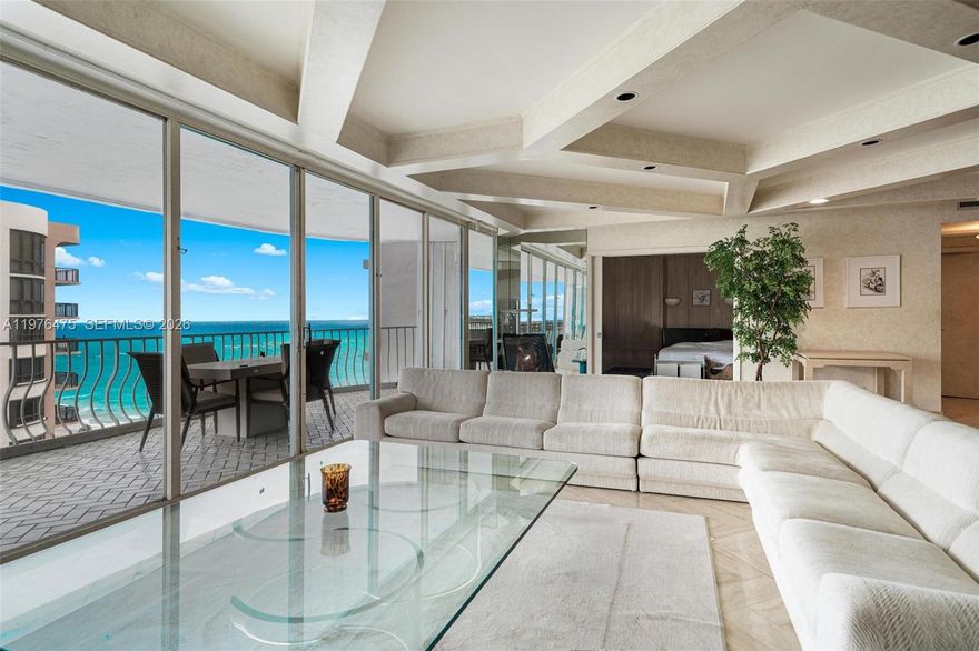 This oceanfront residence at Bal Harbour 101 presents a rare opportunity to own one of the most attractively priced units in the building. The spacious 2 bedroom, 3 bathrooms layout offers approximately 2,525 square feet of interior living space, complemented by a generous terrace with sweeping views of the Atlantic Ocean and Biscayne Bay.
A welcoming entry foyer leads into bright, expansive living areas with marble flooring. The residence features an eat in kitchen, a separate formal dining room, and oversized sliding doors that open seamlessly to the terrace, creating a perfect indoor outdoor flow ideal for enjoying the coastal setting. Large walk in closets provide exceptional storage throughout.
Bal Harbour 101 is a full service oceanfront building offering an extensive range of amenities including a restaurant, bar with room service, resort style pool, fitness center, tennis and pickleball courts, private theater, and dedicated beach service. Ideally positioned just moments from the renowned Bal Harbour Shops and some of the area’s best dining destinations.