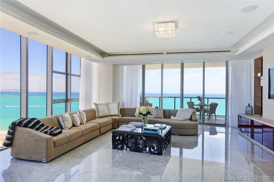 Residence 1801N features floor to ceiling windows along with 3 private balconies boasting spectacular direct ocean views. Top of the line appliances include a Sub Zero integrated stainless steel refrigerator/freezer, Sub Zero stainless steel wine storage system, Wolf/Professional 36-inch gas cook-top, Miele dishwasher and a Miele built-in coffee system.  St Regis offers: 24 hour concierge and room service, private oceanfront cabanas, state of the art fitness facility, full service spa.