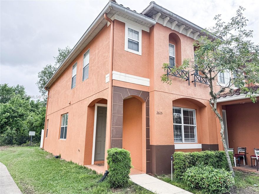 Rare opportunity to own a fully furnished end-unit 3BR/2.5BA townhome "a few minutes" from Walt Disney World, located in the gated Crestwynd Bay community. This premium end-unit features a private conservation view with no rear neighbors, creating a peaceful and open setting from the pavered patio—an advantage few units offer. With short-term rentals allowed, this home is ideal as a primary residence, vacation home, or income-producing property.
Inside, the home offers a clean, modern layout with all bedrooms upstairs, including a king bed in the primary suite, a queen bed in the second bedroom, and bunk beds in the third—perfect for families or guests. The first floor is carpet-free for easy maintenance, and the home is sold fully furnished for a true move-in or rental-ready experience. The HOA includes cable, internet, trash, exterior maintenance, and roof coverage, which may help reduce insurance costs. Residents enjoy access to a heated pool, playground, and gated entry, all in a prime location near shopping, dining, and major highways.