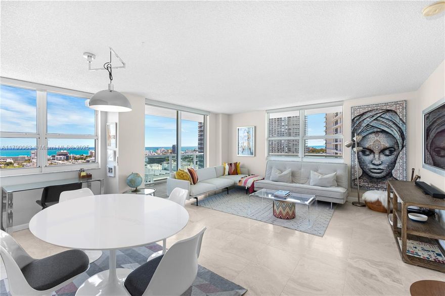 This fully renovated 2-bed, 2-bath corner unit at The Floridian offers unbeatable value and stunning east-to-west views—from sunrise over the ocean to sunset over the bay. The modern open layout is filled with natural light and features high-end finishes throughout. Enjoy a sleek kitchen, spa-like baths, and private balcony in a luxury high-rise with top-tier amenities including two pools, gym, concierge, valet, and more. Priced under $1.2M and located in the heart of South Beach with walkability to shops, dining, and the beach. A rare opportunity not to miss.