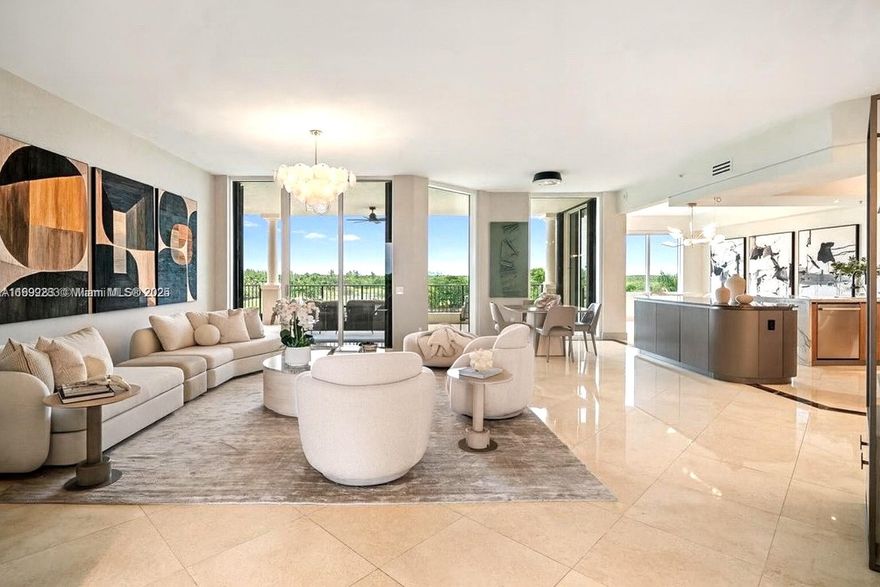 RECENTLY RENOVATED 3 bed 3.5 bath residence by famed interior designer, ADRIANA HOYOS in the exclusive Milano at Deering Bay. A rare gem, this unit boasts high-end finishes, the latest technology appliances and breathtaking views. Enjoy spacious living areas, filled with natural light, and a gourmet open kitchen equipped with stainless steel appliances and granite countertops, a luxurious master suite and two additional bedrooms, each with its own en-suite bathroom. The wraparound terrace provides panoramic golf course and city skyline views, perfect for entertaining or relaxing. Additional features include marble flooring throughout, high ceilings, a separate laundry room, private elevator foyer, private storage unit, two assigned parking spaces and a golf cart space.